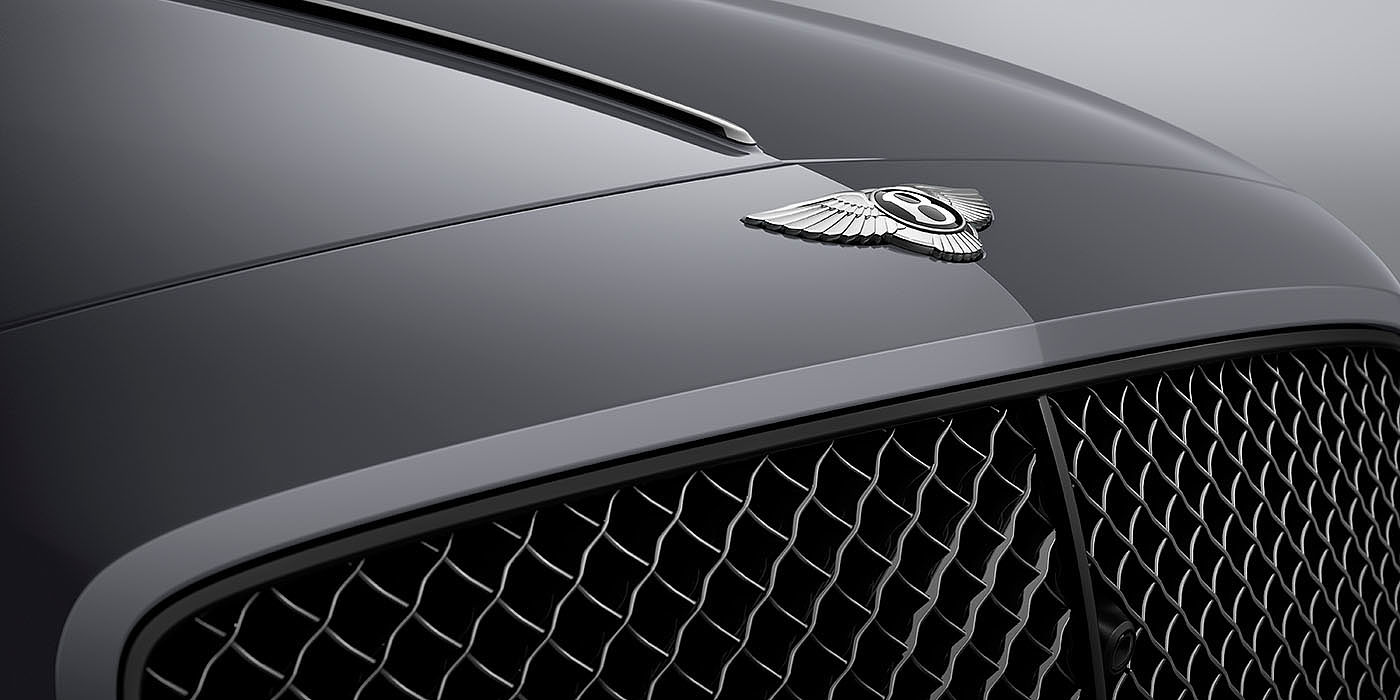 Bentley Leicester Bentley Flying Spur S Cambrian Grey colour, featuring Bentley insignia and assertive matrix front grillle