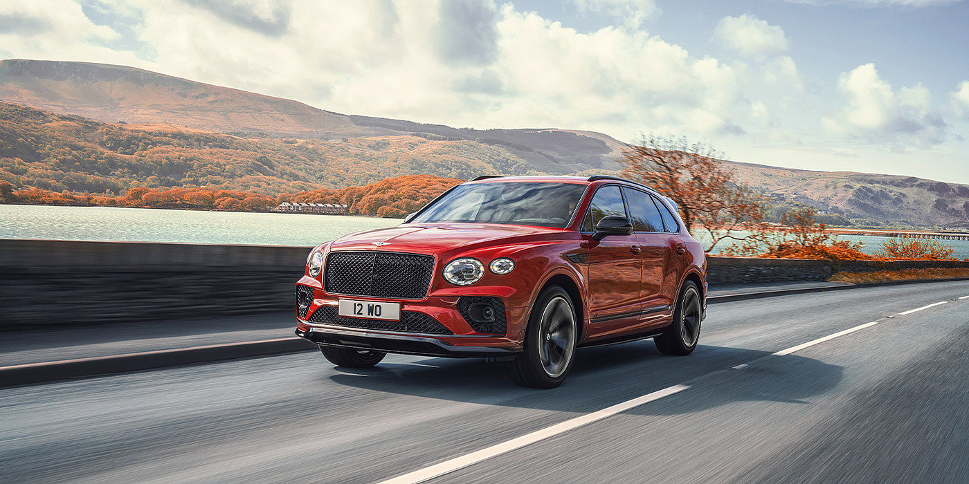 Bentley Leicester Bentley Bentayga S SUV in Candy Red paint front 34 dynamic