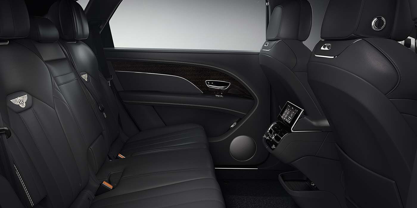 Bentley Leicester Bentley Bentayga EWB SUV rear interior in Beluga black leather