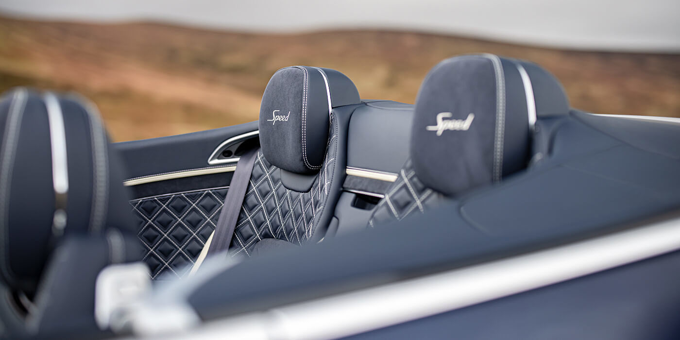 Bentley Leicester Bentley Continental GTC Speed convertible rear interior in Imperial Blue and Linen hide