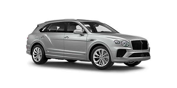 Bentley Leicester Bentley Bentayga EWB front side angled view in Moonbeam coloured exterior. 