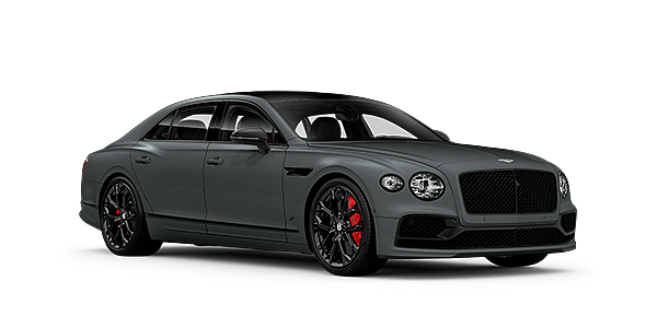 Bentley Leicester Bentley Flying Spur S front side angled view in Cambrian Grey coloured exterior. 