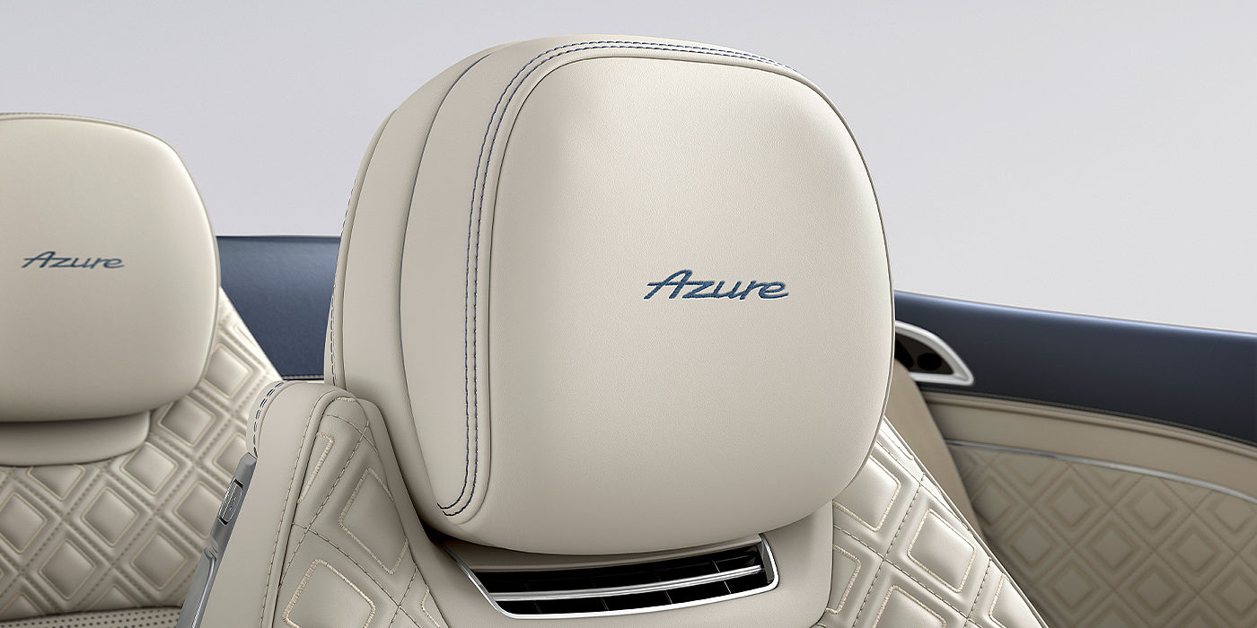 Bentley Leicester Bentley Continental GTC Azure convertible seat detail in Linen hide with Azure emblem